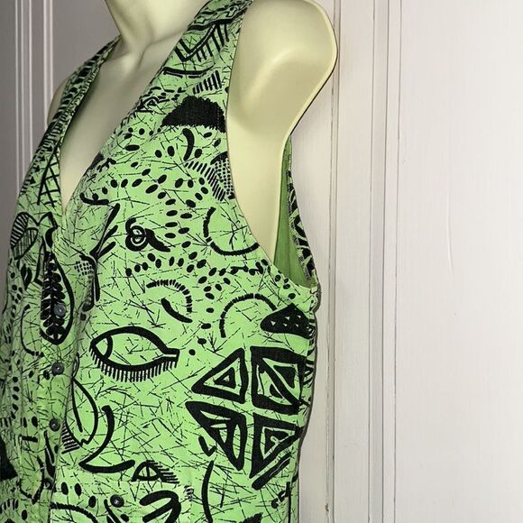 Vintage 80s/90s Credentials brand green & black patterned cotton vest - Picture 4 of 9